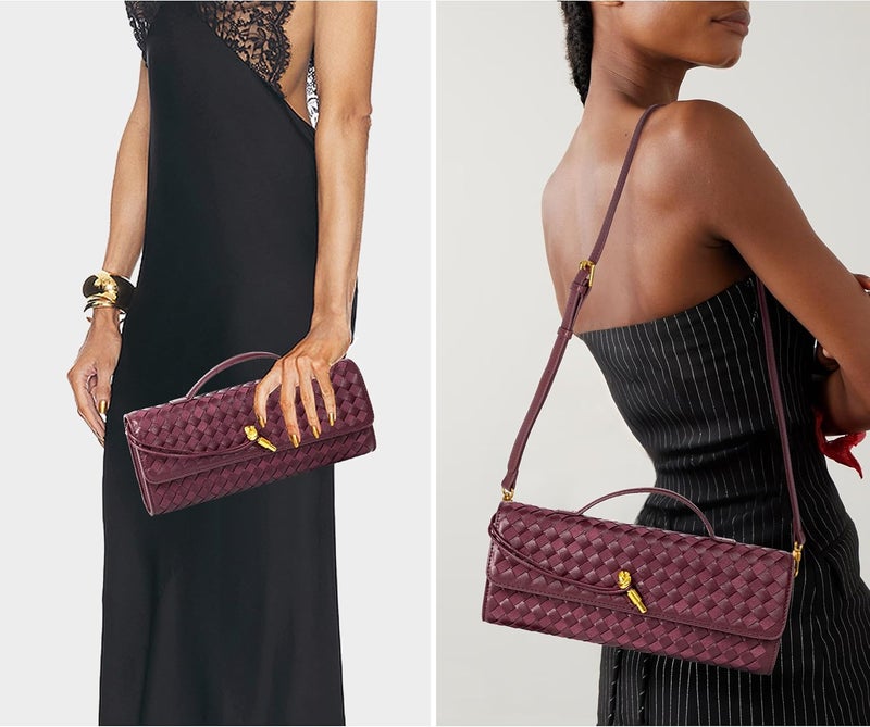 Joryin Woven Purse for Women Evening Clutch Woven Leather & Suede Handbags Crossbody Bag Suede Purse Formal Evening Bag - Image 2